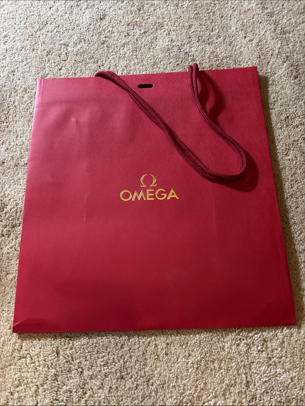 Omega Red Tote Bag with Gold Logo